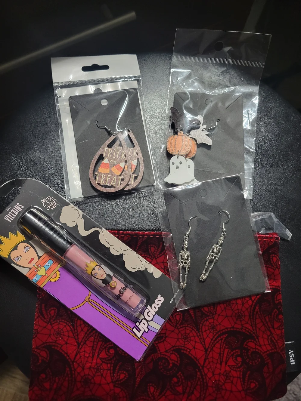 5 Piece Halloween Bundle-pouch, Earrings, and Lip Gloss Set